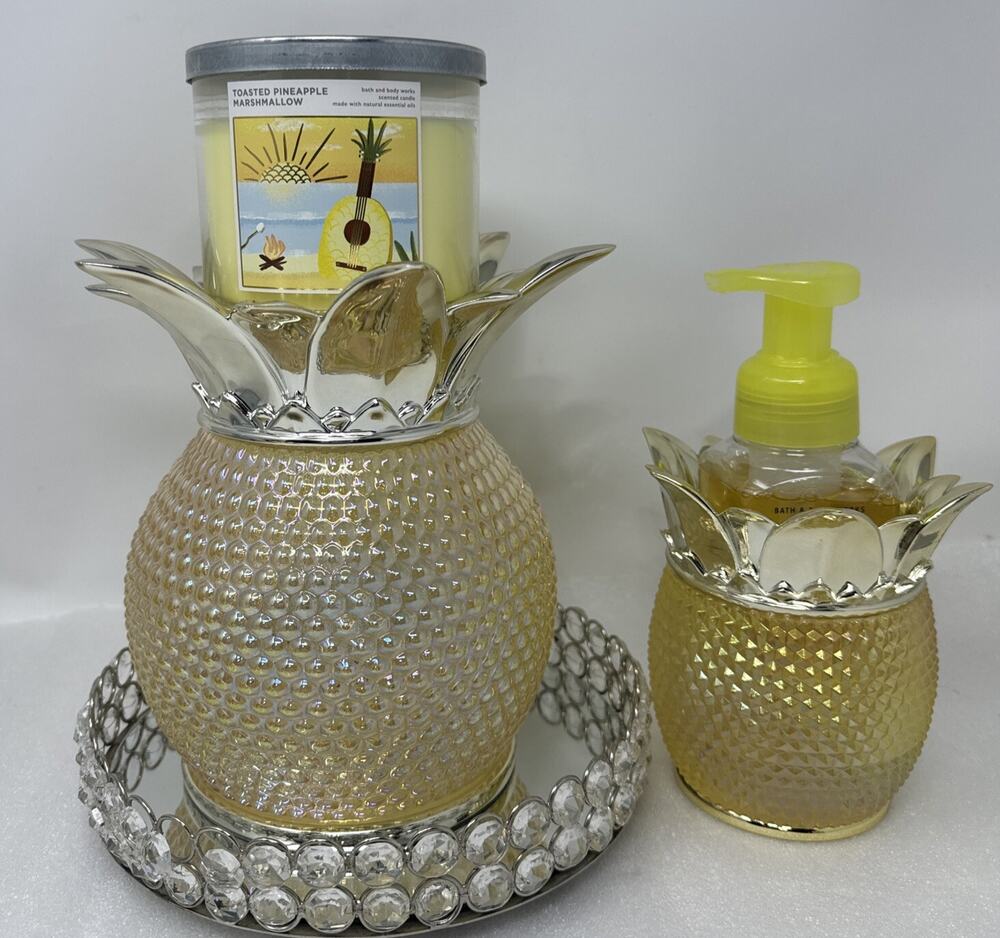 New Bath & Body Works~3 Wick Pineapple Candle Holder + Foaming Hand Soap Holder